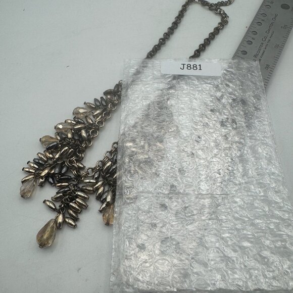 Statement Necklace Beads Gunmetal Tone Adjustable Chain Dangling Teardrop Design - Picture 5 of 5